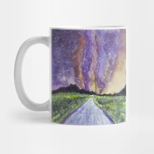 Night road under starry sky watercolor landscape Mug